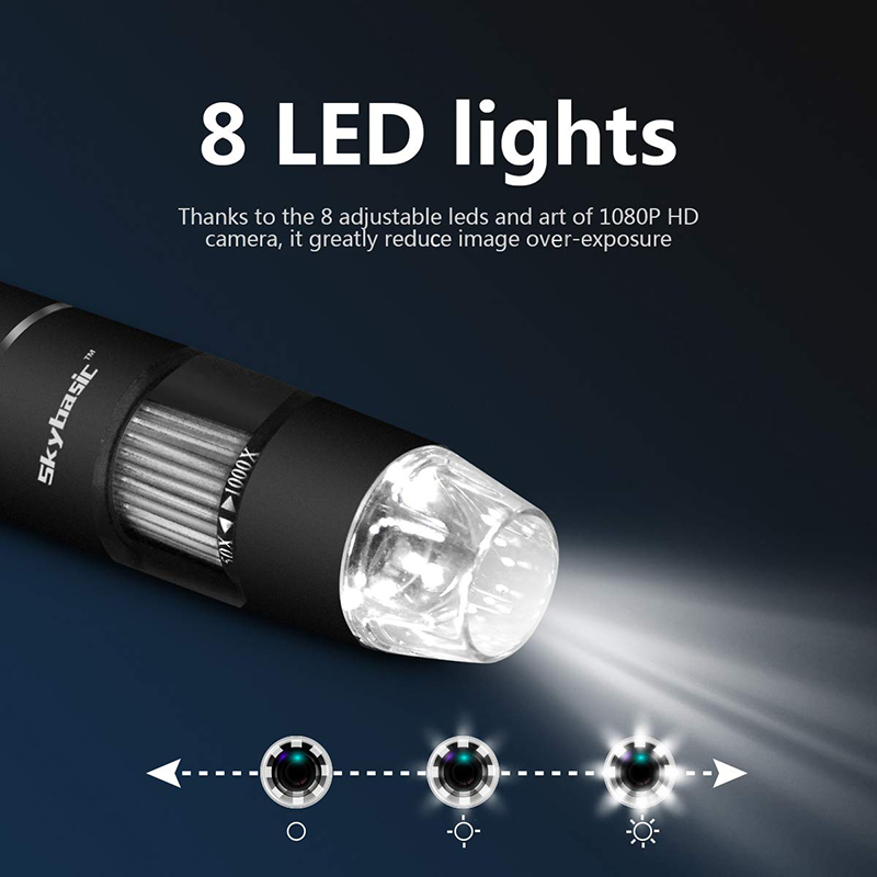 Bezdrátový digitální mikroskop 50x až 1000x, 8 LED endoskopická kamera se zvětšením, s pouzdrem a kovovým stojanem, kompatibilní pro Android Windows 7 8 10 Linux Mac