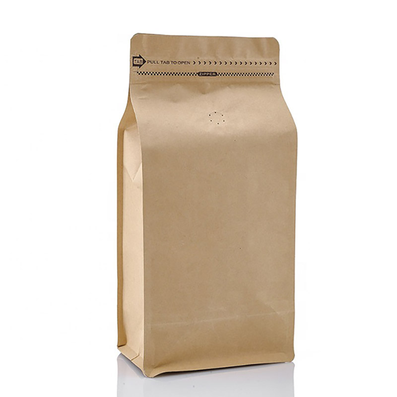 Vysoce kvalitní 100g 250g 500g 1kg hladký zásobní papír hnědý sulfátový papírový sáček s kávou z fazolí s ventilem a zipem