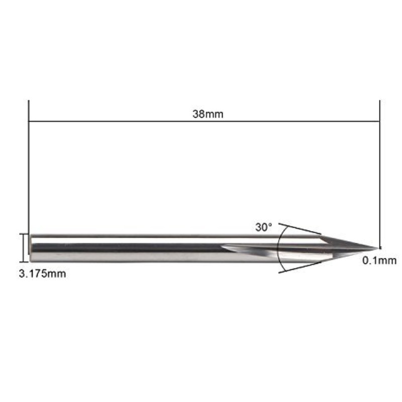Kovový gravírovací vrták, EnPoint 30 stupňů, karbid, tvrdý hrot, kužel, tvar, CNC, gravírovací vrták, s 2-drážkami, drážky, 1/8 