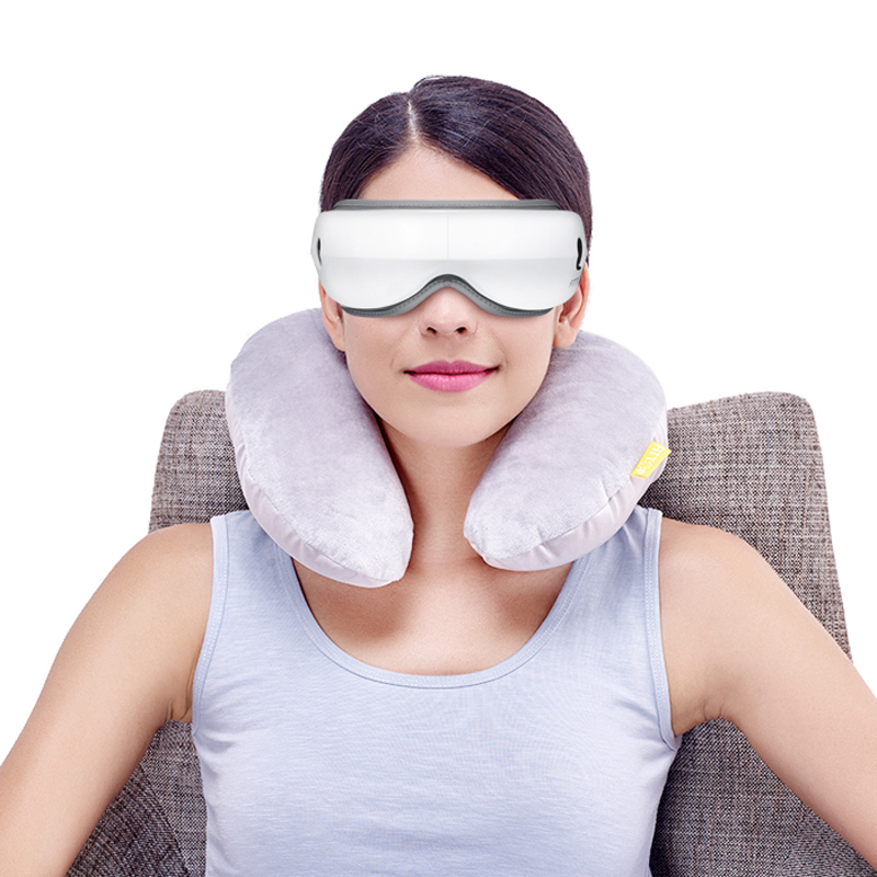 Dobíjecí přenosný elektrický bezdrátový Bluetooth masážní masážní přístroj s ohybem 180 ° s tlakem vzduchu, horkou kompresí, vibracemi, hudbou pro oční únavu, suché oči a tmavé kruhy