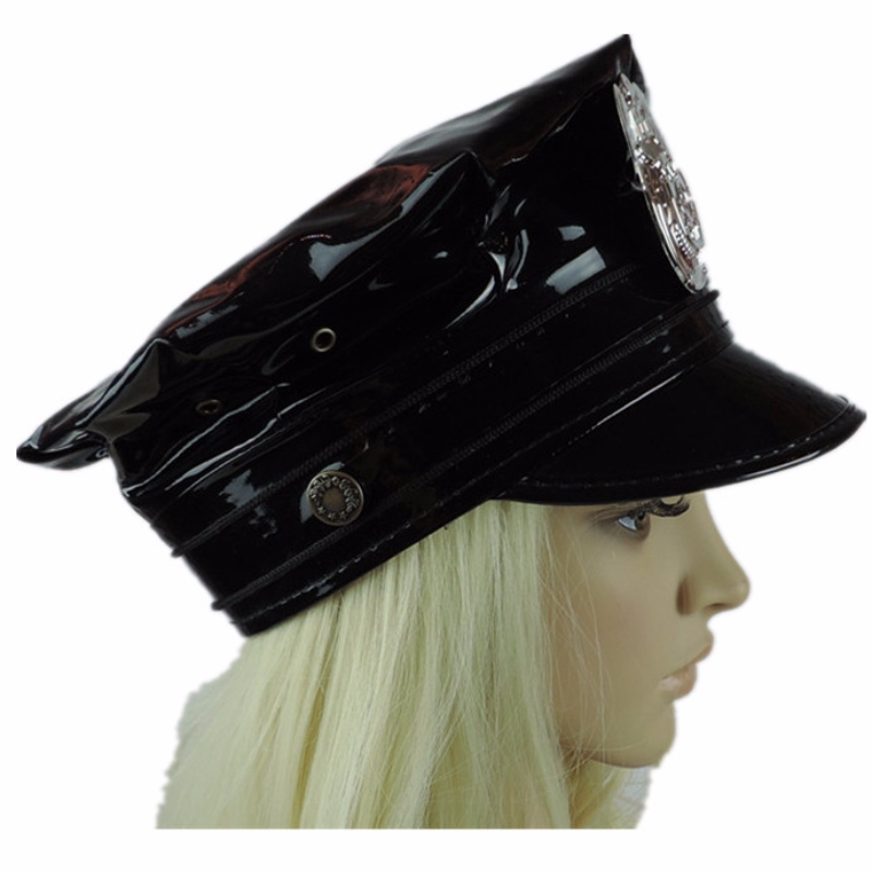 Hawk Hat Badge PVC PU kožená čepice černá osmihranná kůže policejní čepice kožená vojenská čepice hraní jednotné čepice pokrývky hlavy