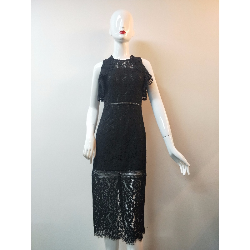 LADIES 'BLACK LACE LONGLINE DRESS JLWD0039