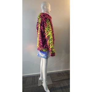 LADIES 'COLORED STRIPE FUR COAT RLWF0019