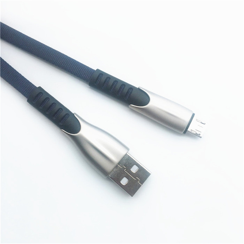 KPS-1001CB Micro Přenosný 1m 2A slitina zinku Slitina propletení micro USB kabelem