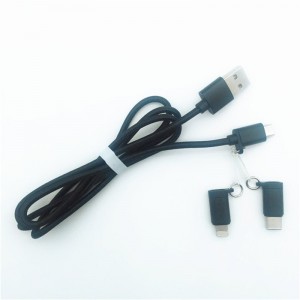 KPS-1002CB 3v1 Vysoce kvalitní 1M 2a OD3,5MM nylonový pletený nabíjecí kabel USB