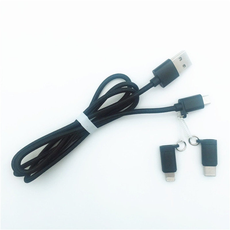 KPS-1002CB 3v1 Vysoce kvalitní 1M 2a OD3,5MM nylonový pletený nabíjecí kabel USB