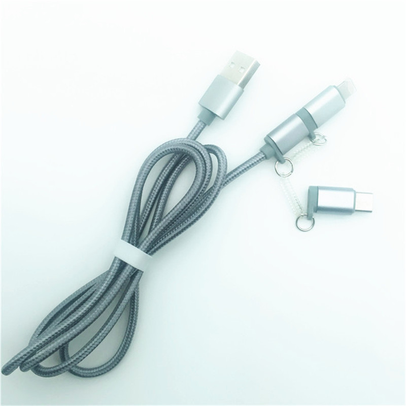 KPS-1002CB 3v1 Vysoce kvalitní 1M 2a OD3,5MM nylonový pletený nabíjecí kabel USB