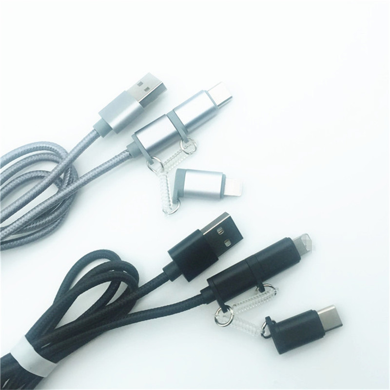 KPS-1002CB 3v1 Vysoce kvalitní 1M 2a OD3,5MM nylonový pletený nabíjecí kabel USB