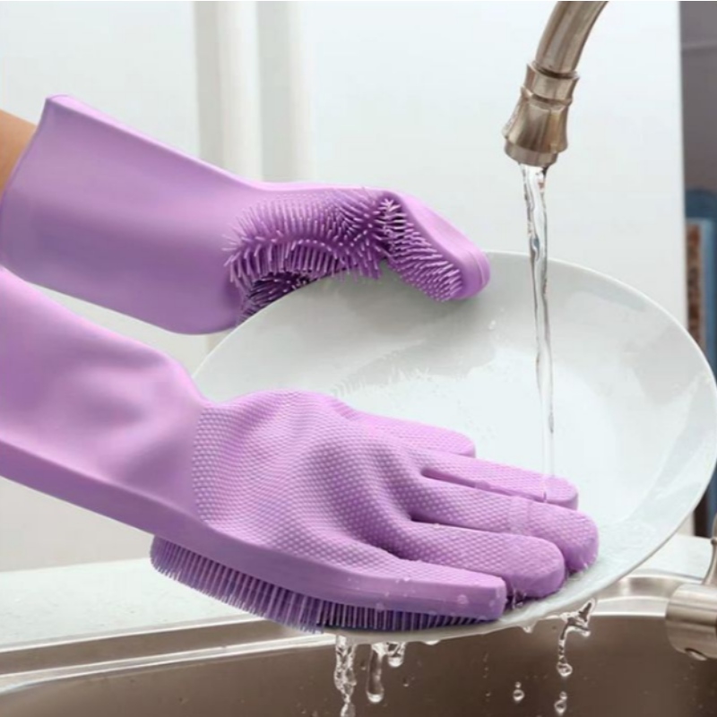 Silikonové rukavice na mytí nádobí, tepelná izolace, protiskluzový a odolný proti opotřebení, silikonový kartáč na čištění kuchyně