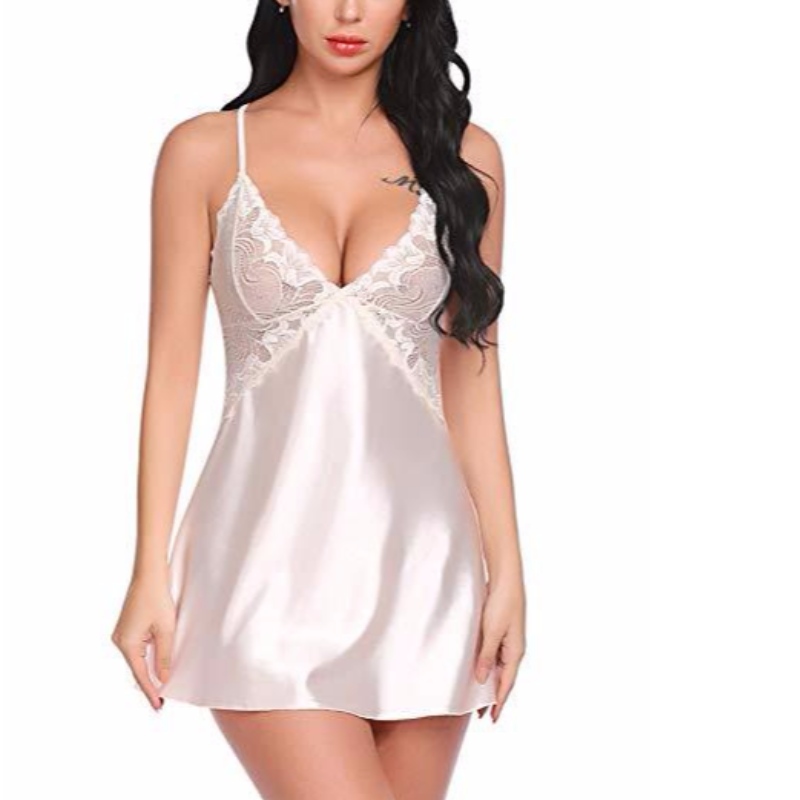Sexy Dámské spodní prádlo V Neck Nightwear Satin Sleepwear Lace Chemise Mini Teddy Rose-team