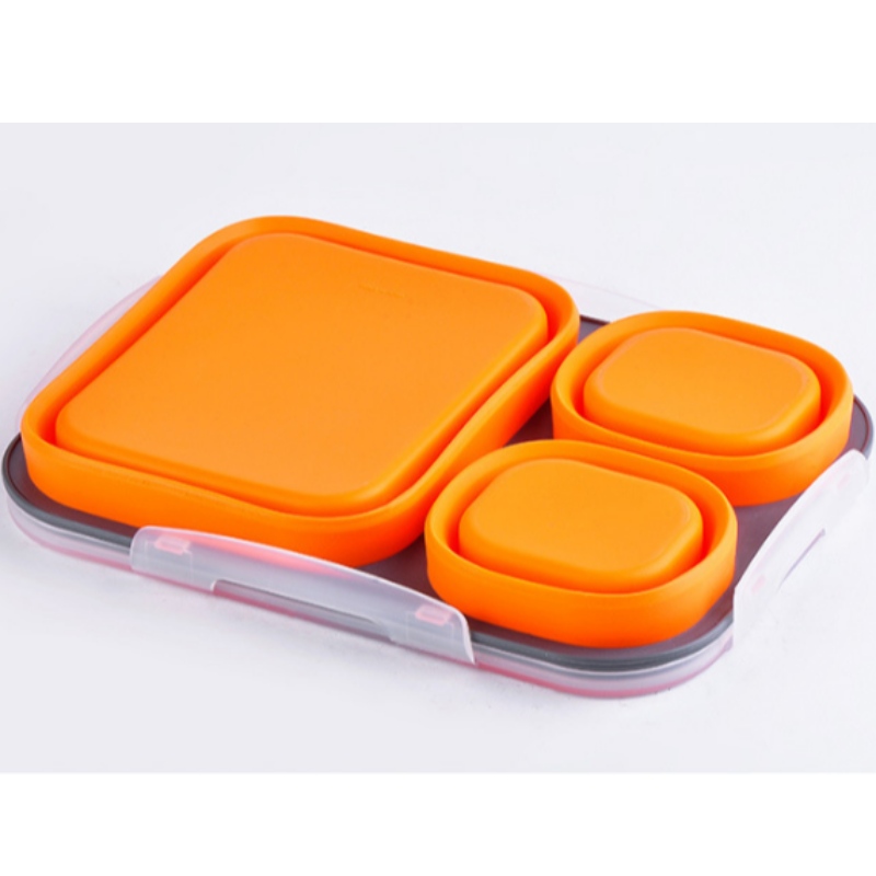 Silikonový oběd krabici dvouvrstvý oběd krabici silikonový nový dětský oběd krabici skládací misku na zakázku