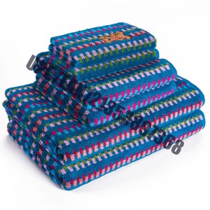 JMD TEXTILE Rychleschnoucí 100% bavlna, Little Bear Cartoon výšivka, Vícebarevné barvené žakárové koupelnové sady ručníků, 6dílná sada (modrá)