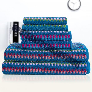 JMD TEXTILE Rychleschnoucí 100% bavlna, Little Bear Cartoon výšivka, Vícebarevné barvené žakárové koupelnové sady ručníků, 6dílná sada (modrá)