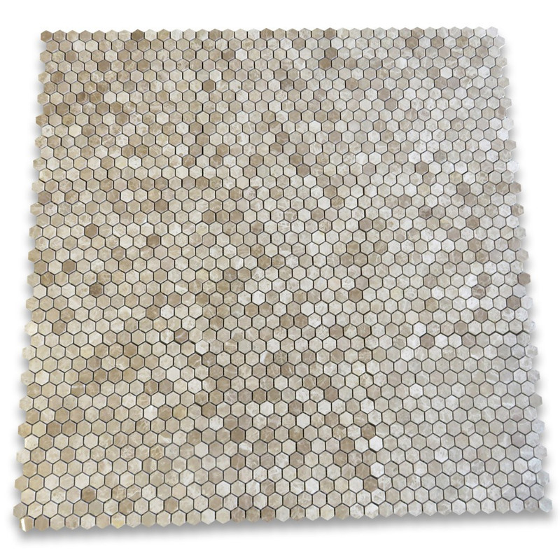 Emperador Light 1x2 Basketweave Mosaic Tile w Emperador Dark Dots Leštěné