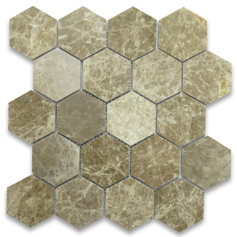 Emperador Light 1x2 Basketweave Mosaic Tile w Emperador Dark Dots Leštěné