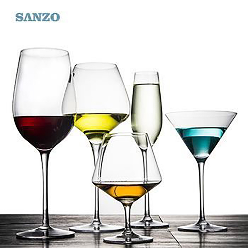 SANZO Black Stem Lismore Balon Wine Wine Handmade Olovo křišťálově ryté brýle Husté brýle