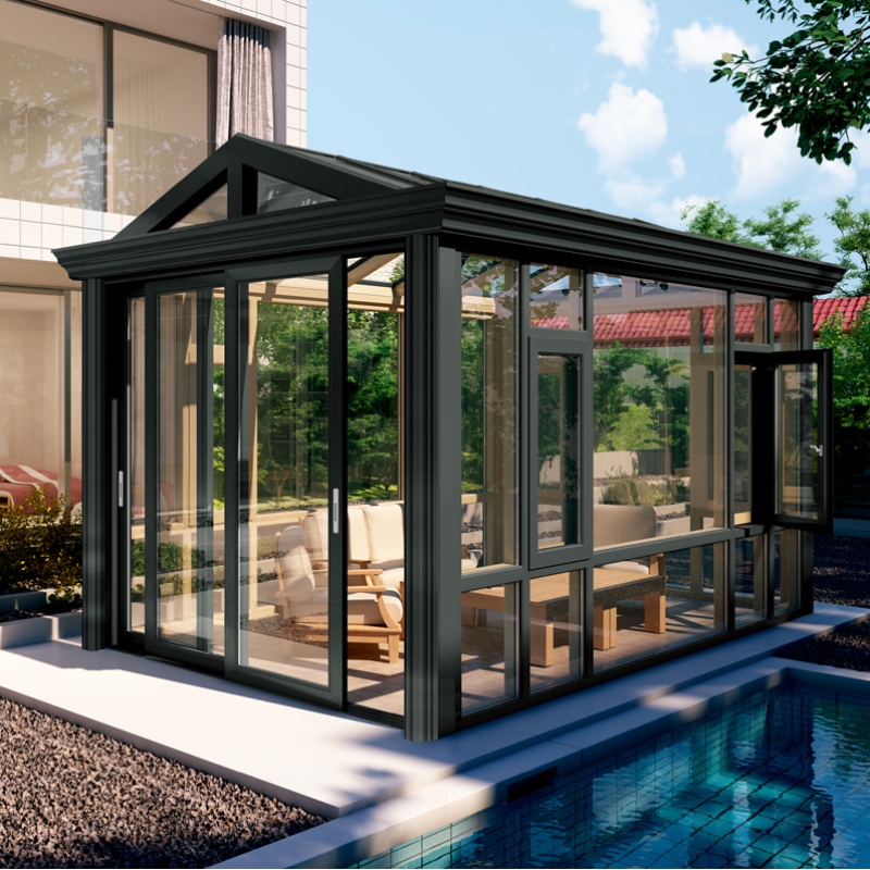 Volně stojící modulární přenosný prefabrikovaný slunný dům z hliníkového skla