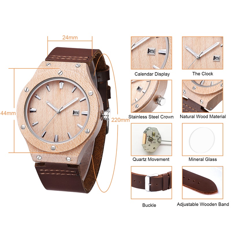 Přírodní dřevo hodinky muž analogový křemenný řemínek módní román Zebra hodinky pánské moderní chladné hodiny