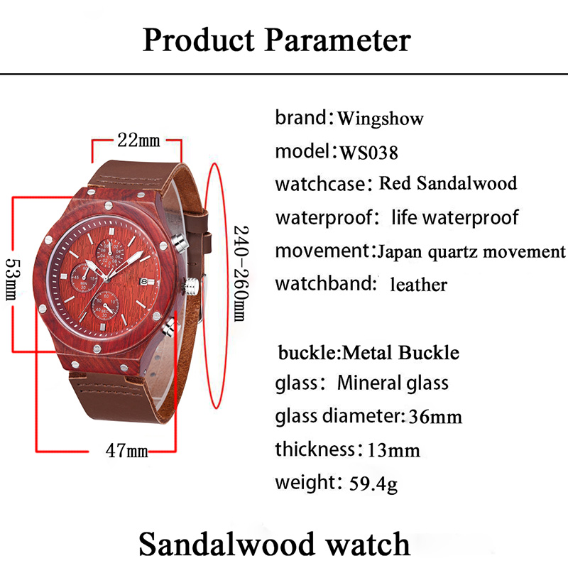 2019 Nové červené měkké kožené řemeny ze santalového dřeva s náramkem na hodinky