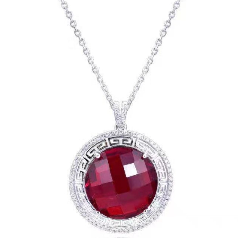 Svatební šperky červený granátový rubínový náhrdelník ženy křišťálový přívěsek