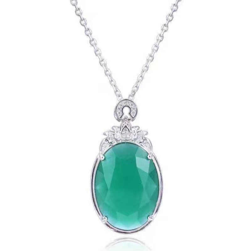925 šterlinků stříbrný syntetický malay jade drahokam přívěsek ženy náhrdelník
