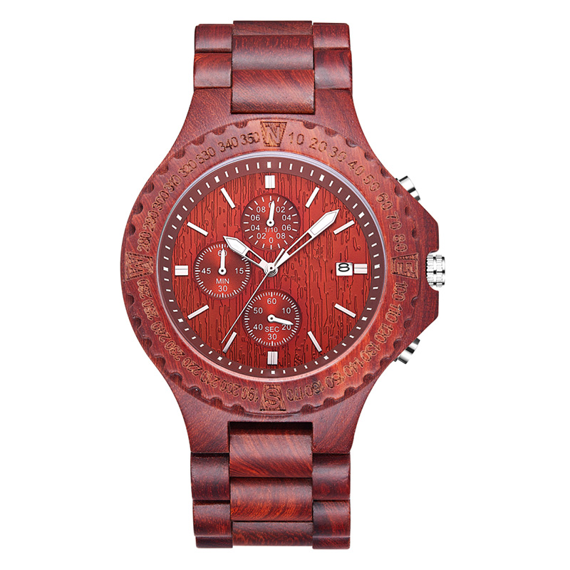 Klasické velké ciferník křemenný červený santalové dřevo hodinky