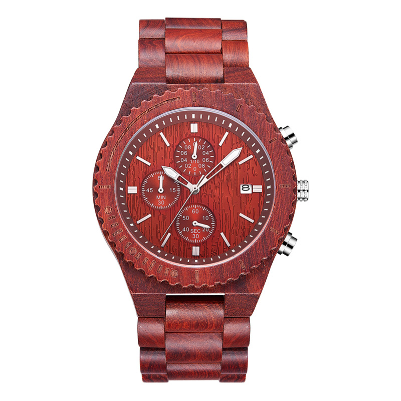 Červené santalové dřevo vodotěsné hodinky s datum zobrazení módní křemenné hodinky