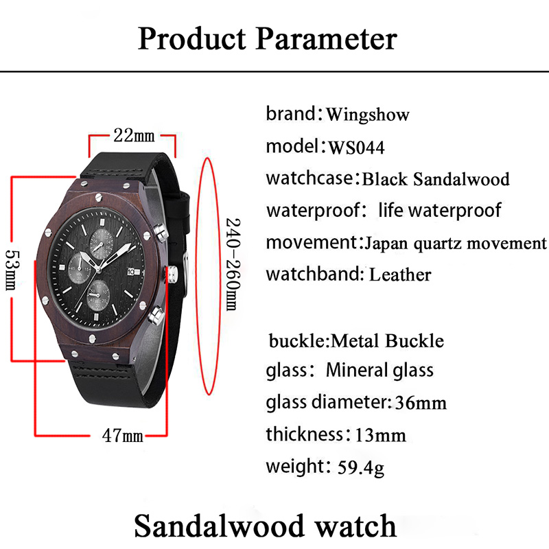 Pánské dřevěné hodinky Vintage Quartz Movement Lehké náramkové hodinky