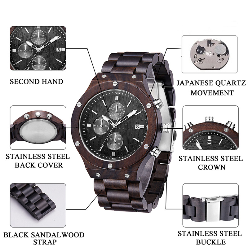 Špičkový butik pro volný čas Unisex DIY Natural Men Women Black Sandal Wood Watch