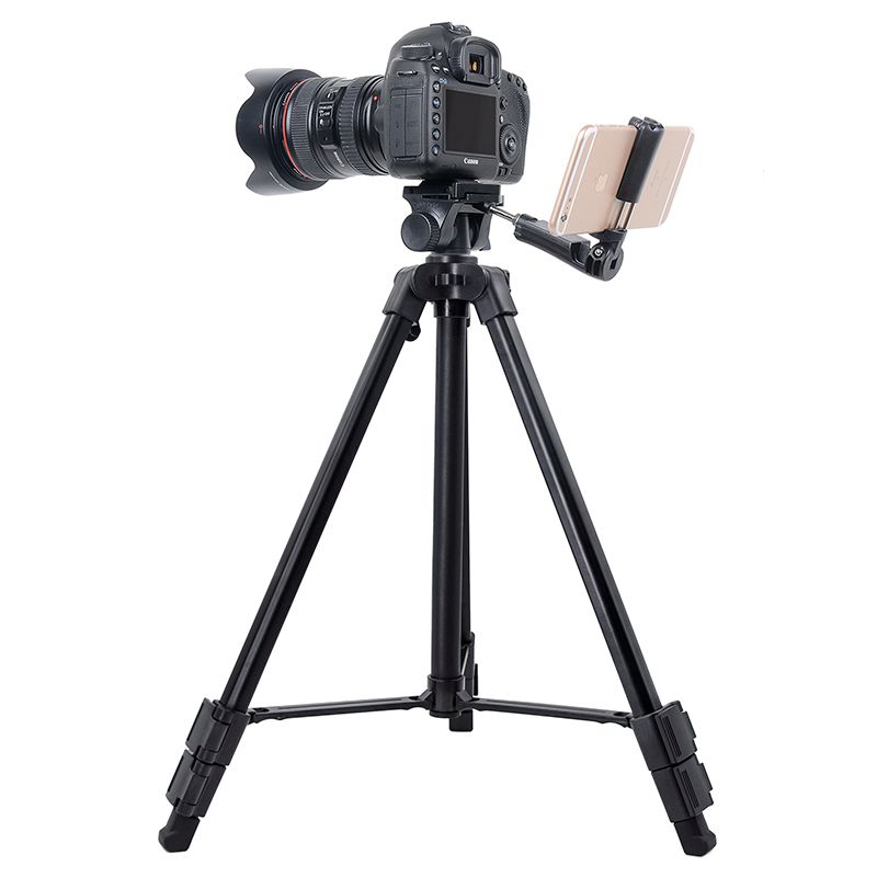 Kingjoy VT-930 Přenosný hliníkový DSLR fotoaparát stativ stojan s Pan naklápěcí hlavou, telefon klip, brašna