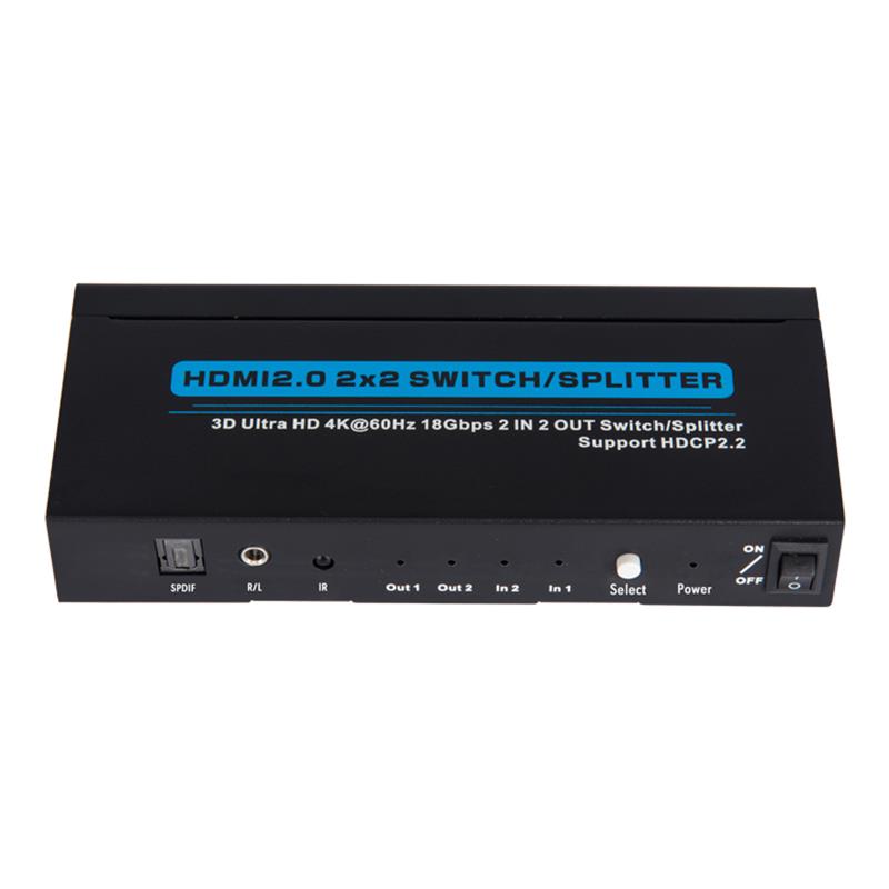 V2.0 HDMI 2x2 Switch / Splitter Podpora 3D Ultra HD 4Kx2K @ 60 Hz HDCP2.2