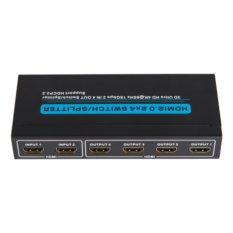 V2.0 HDMI 2x4 Switch / Splitter Podpora 3D Ultra HD 4Kx2K @ 60 Hz HDCP2.2