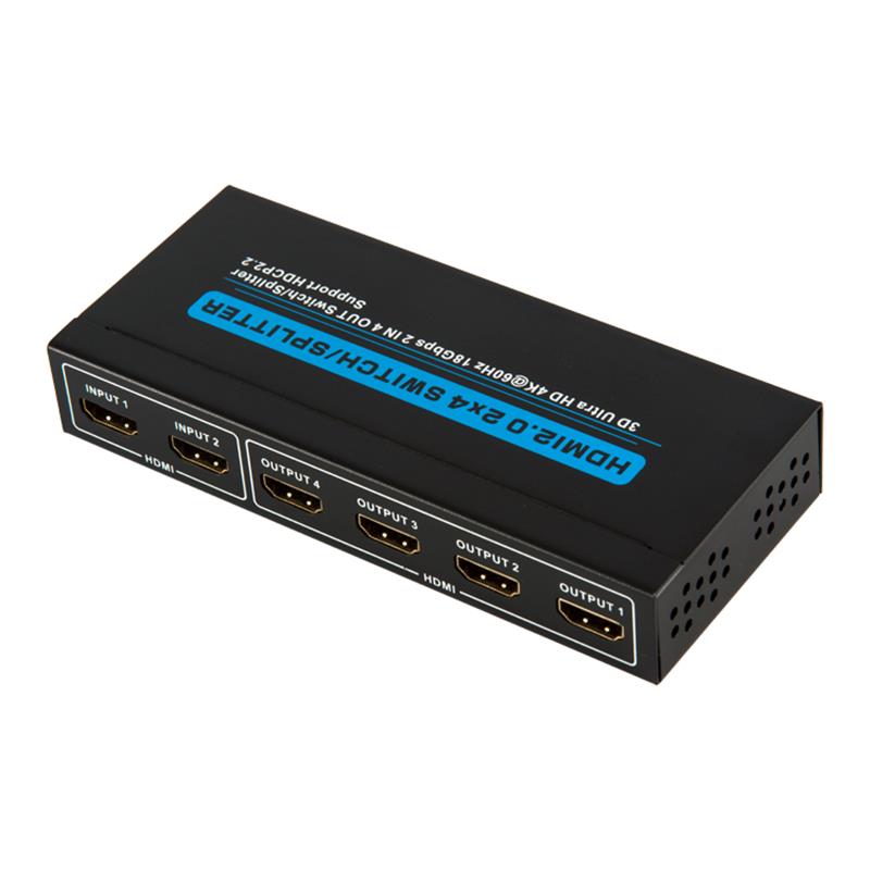 V2.0 HDMI 2x4 Switch / Splitter Podpora 3D Ultra HD 4Kx2K @ 60 Hz HDCP2.2