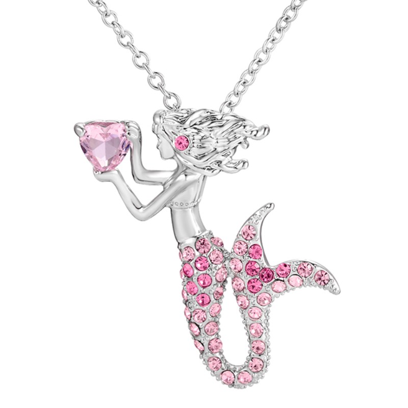 Mermaid srdce přívěsek růžový drahokam náhrdelník pro ženy 14 k zlato 925 šterlinků stříbro 18 k růžové zlato