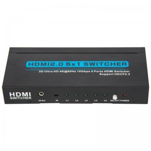 Přepínač V2.0 HDMI 5x1 podporuje 3D Ultra HD 4Kx2K při 60 Hz HDCP2.2