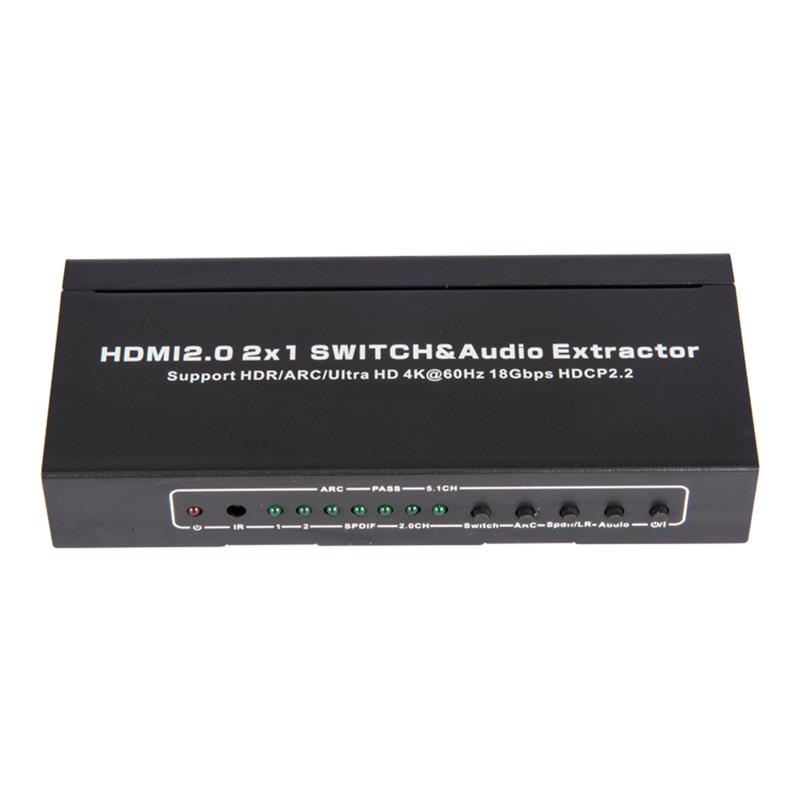 Podpora přepínačů V2.0 HDMI 2x1 a audio extraktorů ARC Ultra HD 4Kx2K @ 60 Hz HDCP2.2 18 Gb / s