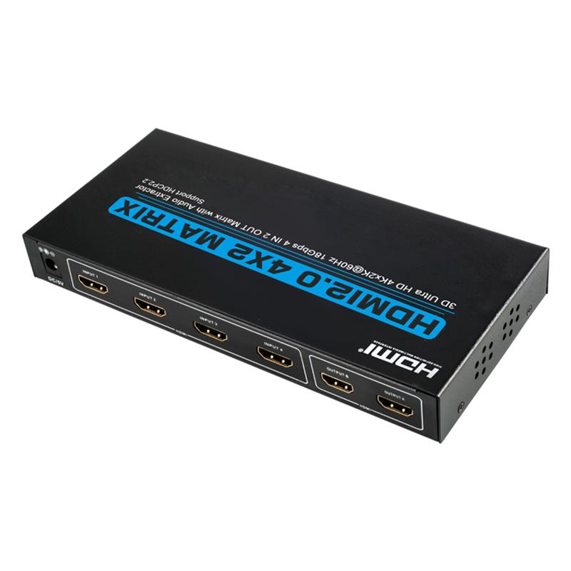 Podpora V2.0 HDMI 4x2 Matrix Ultra HD 4Kx2K @ 60 Hz HDCP2.2 18 Gbps s audio extraktorem