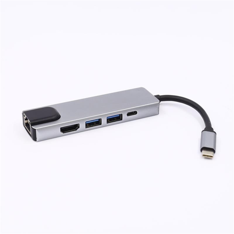 5-v-1 USB Type C na HDMI + LAN (1000M) + USB 3.0x2 + adaptér typu C Hub