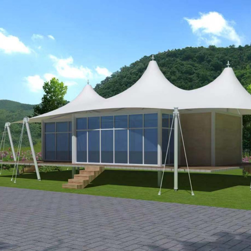 Prefab House Three Peaks Shape 2 Bedroom PVDF Vodotěsný Fabric Resort Hotel Tent