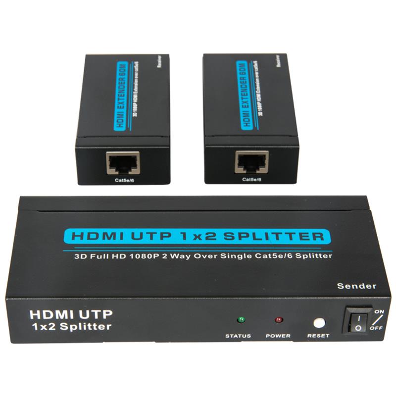 2 porty UTP HDMI 1x2 splitter přes jediný Cat5e / 6 se 2 přijímači do 60 metrů