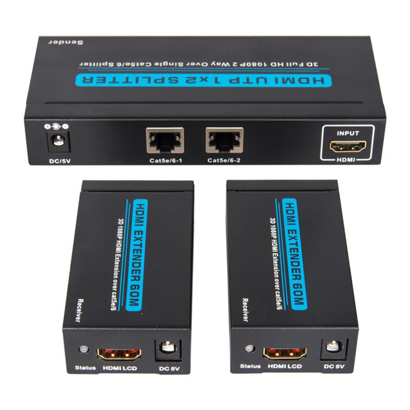 2 porty UTP HDMI 1x2 splitter přes jediný Cat5e / 6 se 2 přijímači do 60 metrů