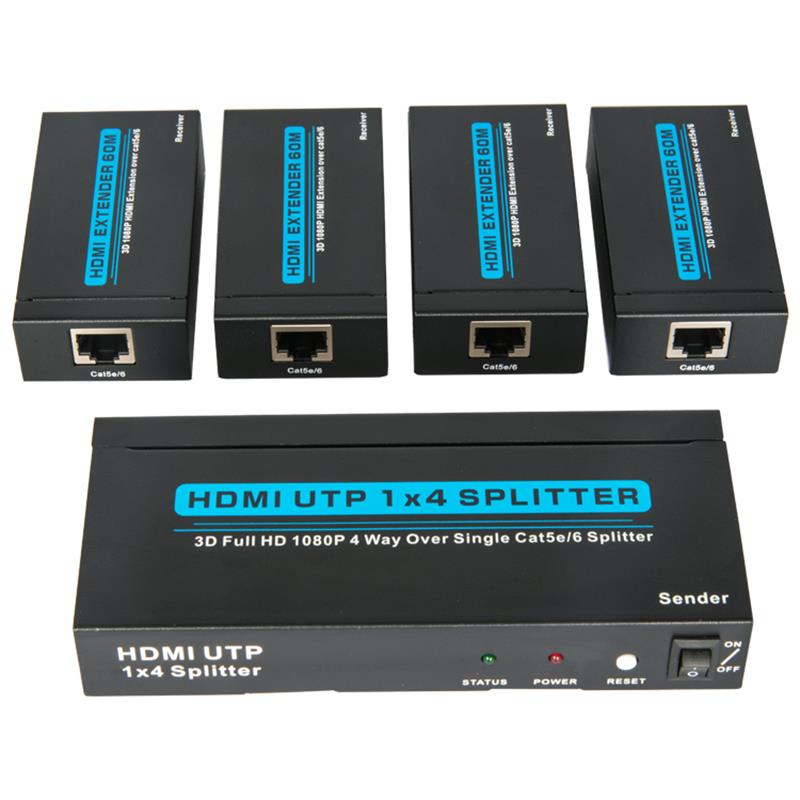 4 porty HDMI UTP 1x4 splitter přes jediný Cat5e / 6 Se 4 přijímači do 60 metrů