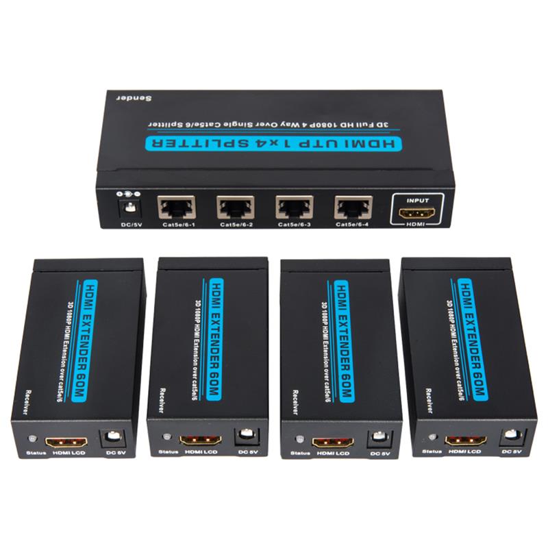 4 porty HDMI UTP 1x4 splitter přes jediný Cat5e / 6 Se 4 přijímači do 60 metrů