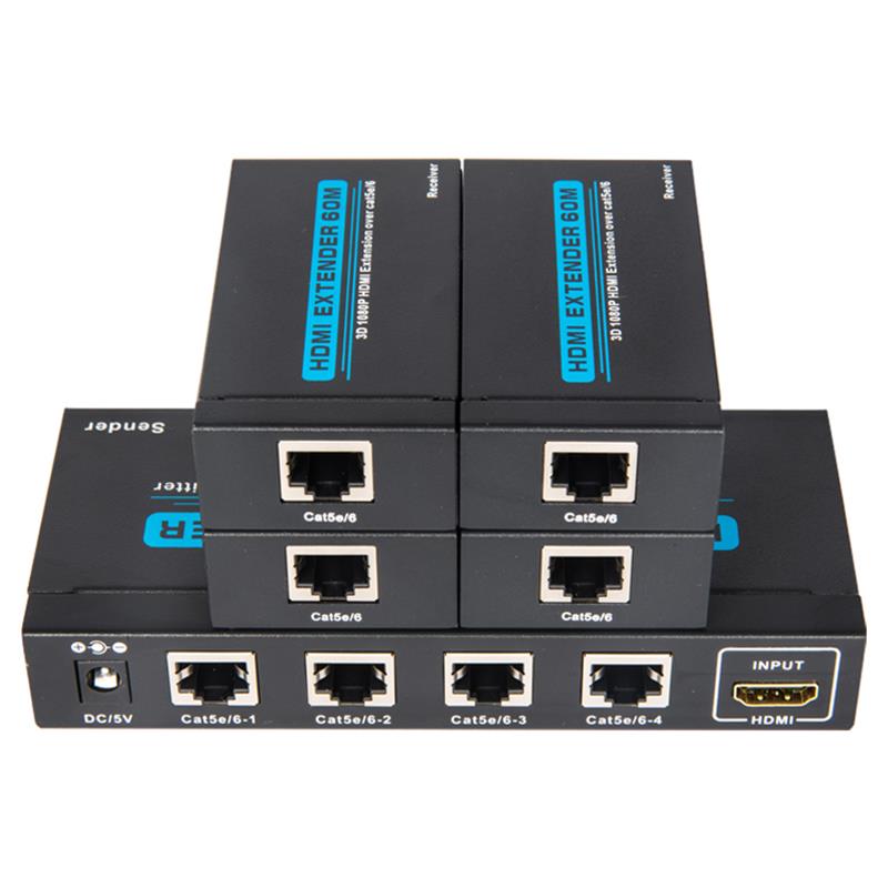 4 porty HDMI UTP 1x4 splitter přes jediný Cat5e / 6 Se 4 přijímači do 60 metrů