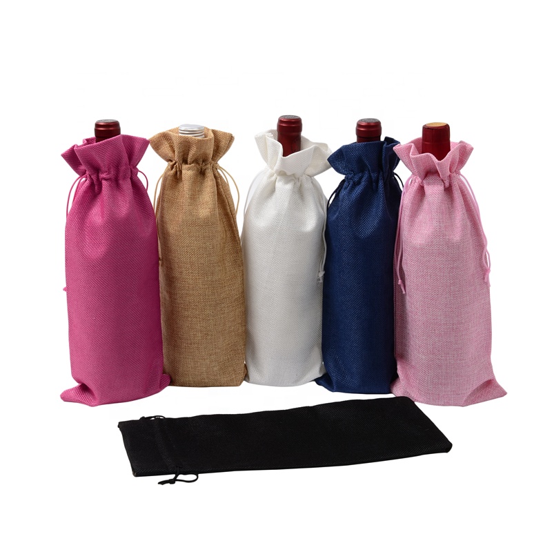 SS53 Rustic Jute Burlap Wine Bags Drawn Wine Lahvička obsahuje obnovitelné obaly obaly pro dárkové balení lahví