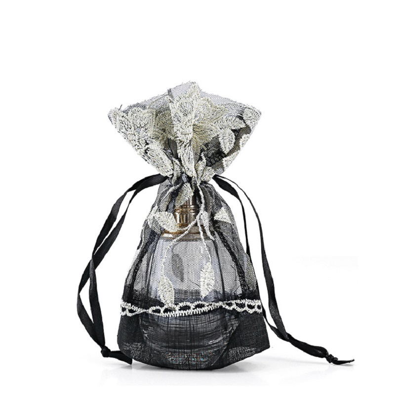 SGS58 Black Organza Pouch pro šperky Cosmetic Propagační balicí taška Dárková stahovací taška Organza Bag