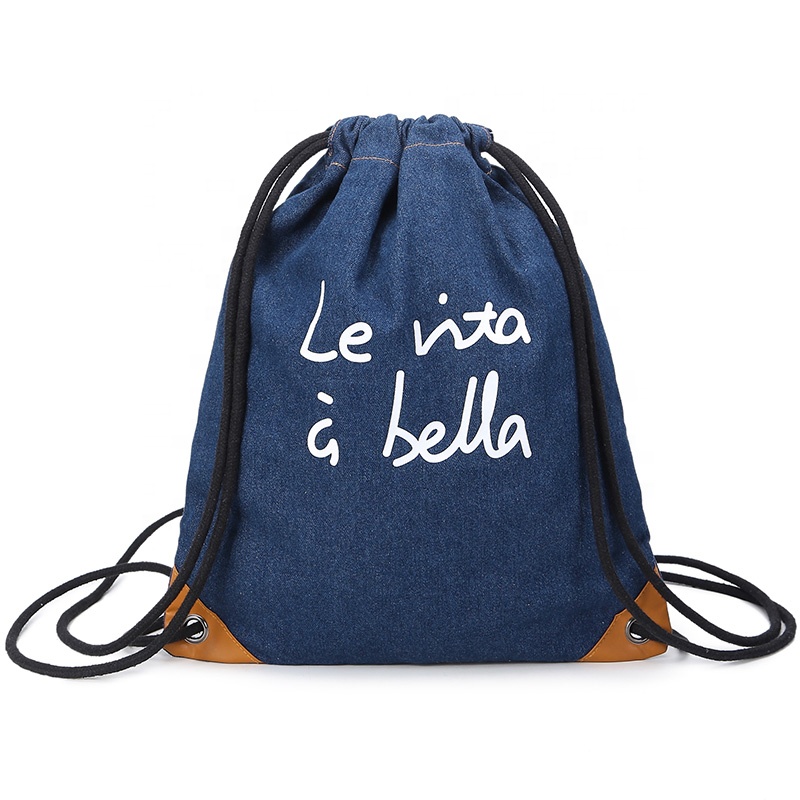 SG70 Nový design Top Sell School Kids Student Cotton Canvas Denim Drawn Backpack