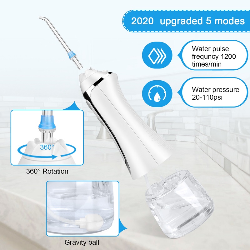 H2ofloss Water Flosser Professional Akumulátorový dentální ústní zavlažovač - přenosný a dobíjecí IPX7 voděodolný vodní flossing pro čištění zubů, 300ml nádrž a cestování (HF-2)