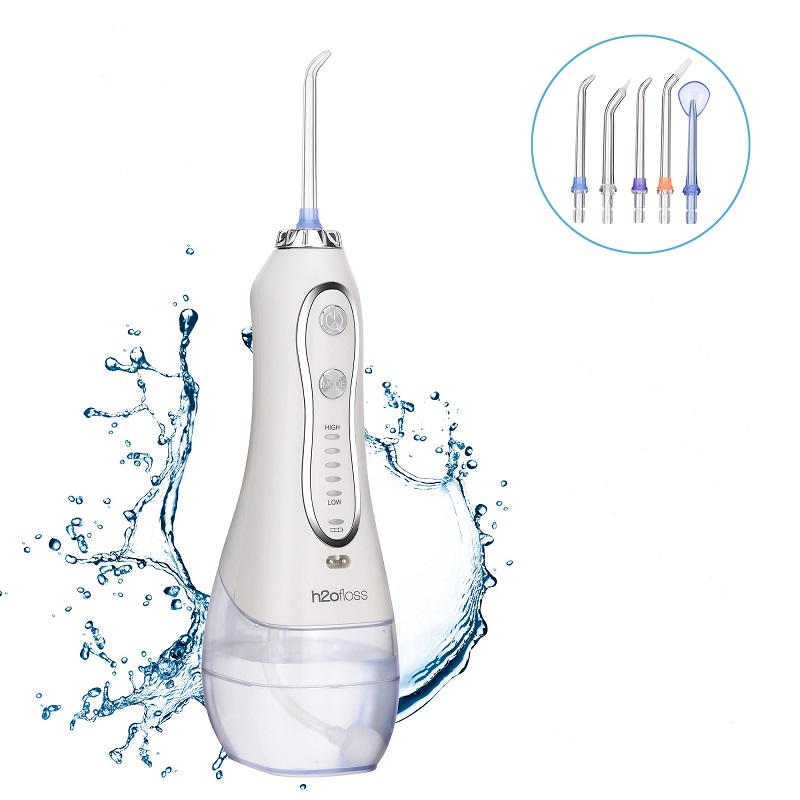 H2ofloss Water Flosser Professional Akumulátorový dentální ústní zavlažovač - přenosný a dobíjecí voděodolný IPX7 voděodolný voděodolný prostředek pro čištění zubů, 300ml nádrž a cestování (HF-6)