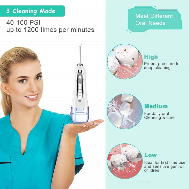 H2ofloss Water Flosser Professional Akumulátorový dentální ústní zavlažovač - přenosný a dobíjecí voděodolný IPX7 voděodolný voděodolný prostředek pro čištění zubů, 300ml nádrž a cestování (HF-5)